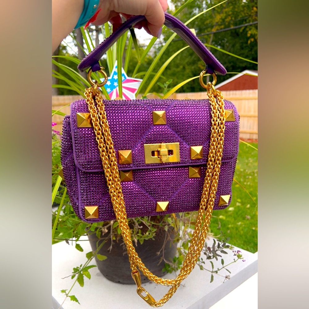 Rare Stunning Valentino Rockstud Shoulder Bag Purple Shoulder Bags, like New